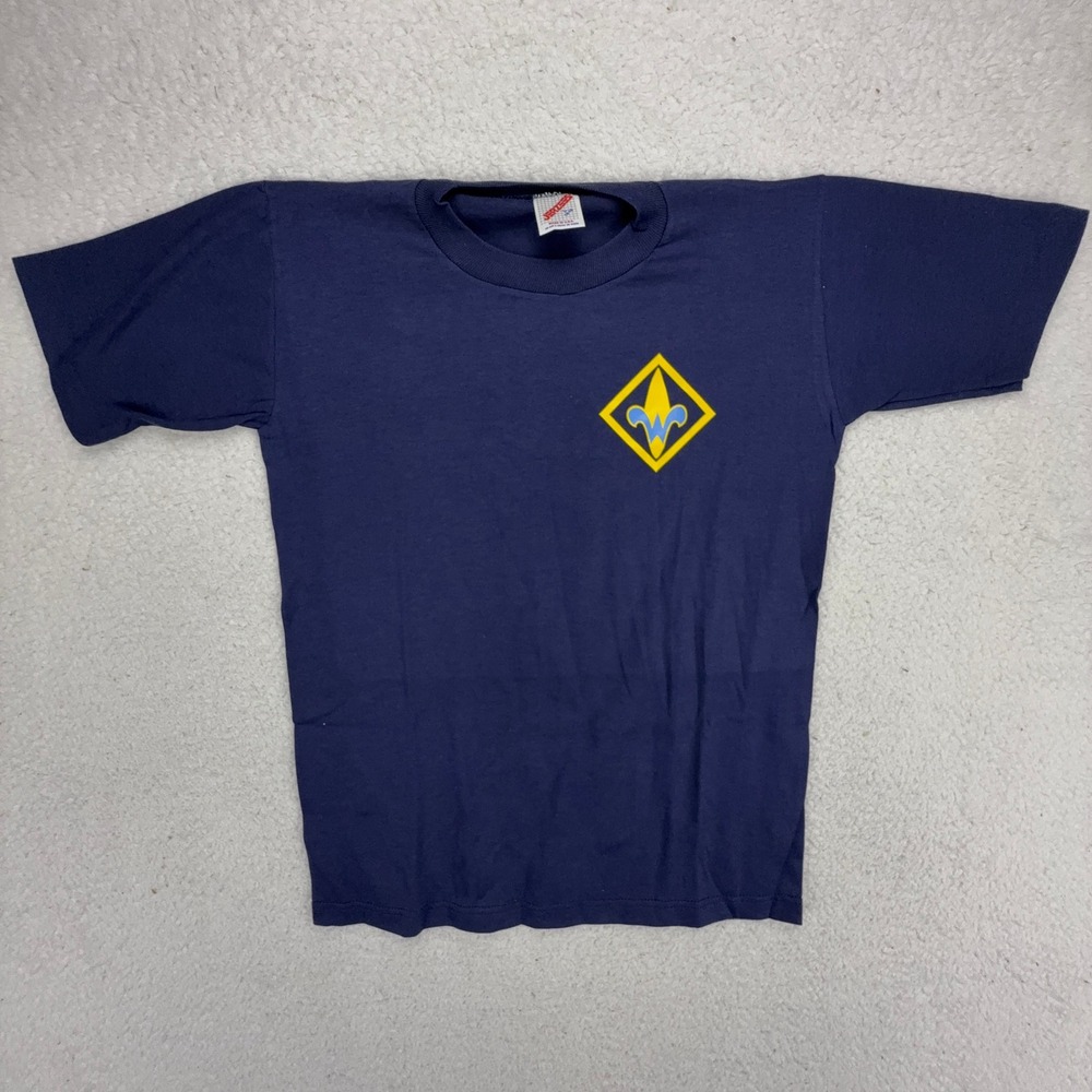 Vintage Jerzees Kids Navy Blue Cub Scouts Fleur de‎ Lis Graphic T-Shirt Large